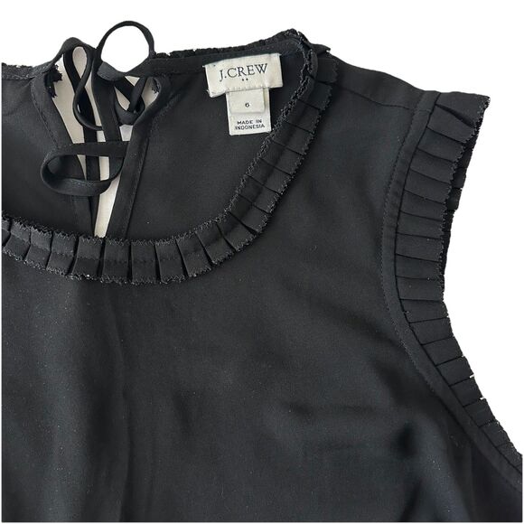 J. Crew Ruffle Trim Black Sleeveless Tie-back Top Women's 6 Work Wear Business - Picture 2 of 4